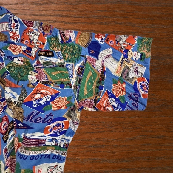 VINTAGE Reyn Spooner New York Mets Shirt Mens XL Blue Hawaiian USA AOP - Picture 5 of 15